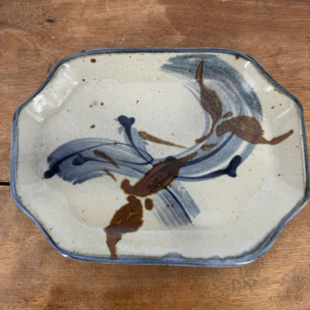 VTG 80s Robin Cage Signed Art Pottery‎ 8" Octagonal Trinket Plate Tray Abstract